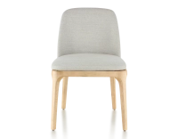 Designer chair natural tint wood and natural beige fabric
