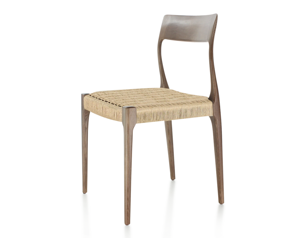 Chaise scandinave bois teinte marron foncé assise corde