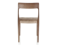 Chaise scandinave bois teinte marron foncé assise tissu velours taupe clair