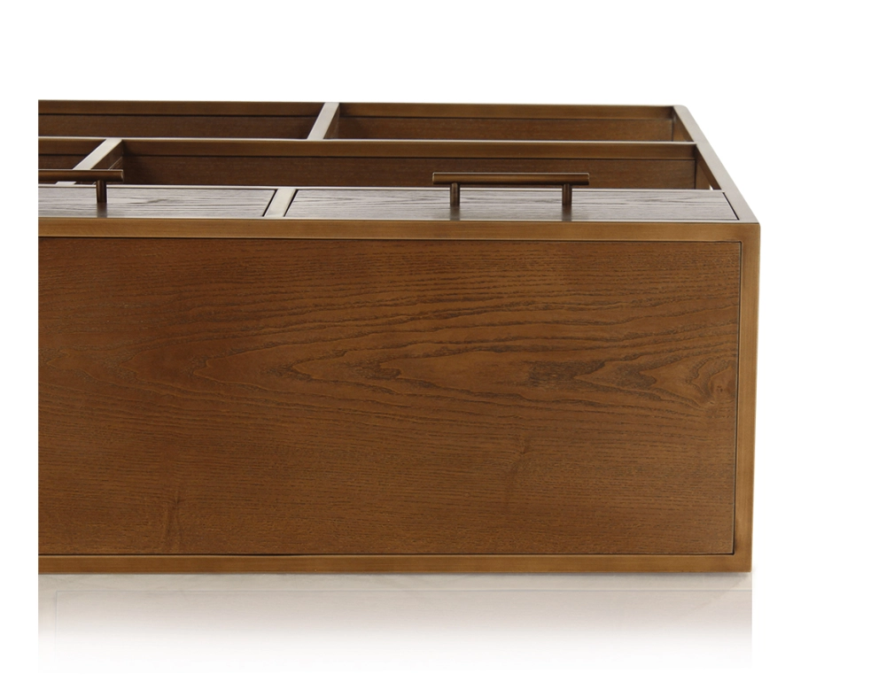 Console design frêne teinte marron foncé et métal patine laiton