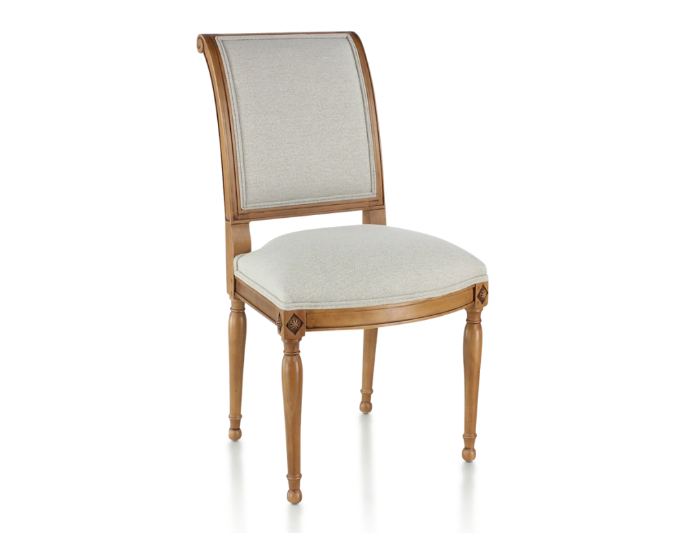 Antique Directoire style chair wood stained antique and natural beige fabric