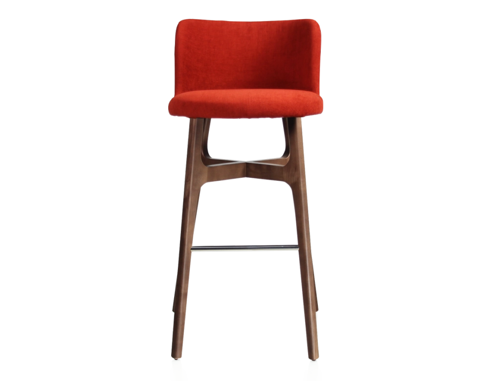 Tabouret de bar h80 cm bois teinte marron foncée assise tissu orange brûlé