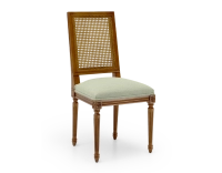 Chaise ancienne style Louis XVI dossier canné assise tissu vert sauge