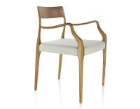 Chaise scandinave avec accoudoirs bois teinte merisier assise tissu beige naturel