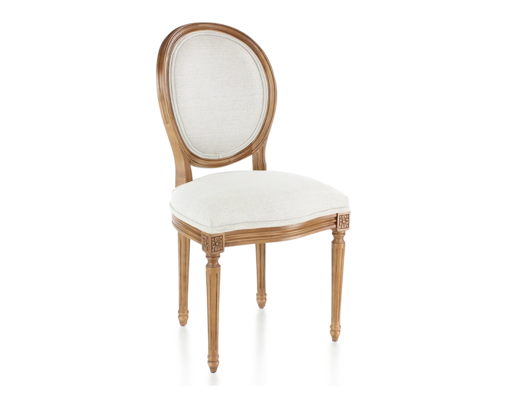 Silla antigua estilo Luis XVI madera con tinte envejecido y tejido beige natural