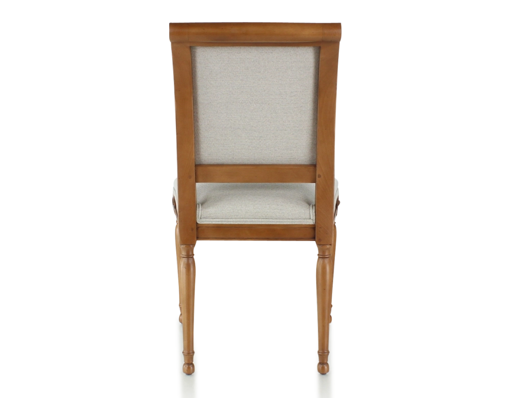 Antique Directoire style chair wood stained antique and natural beige fabric