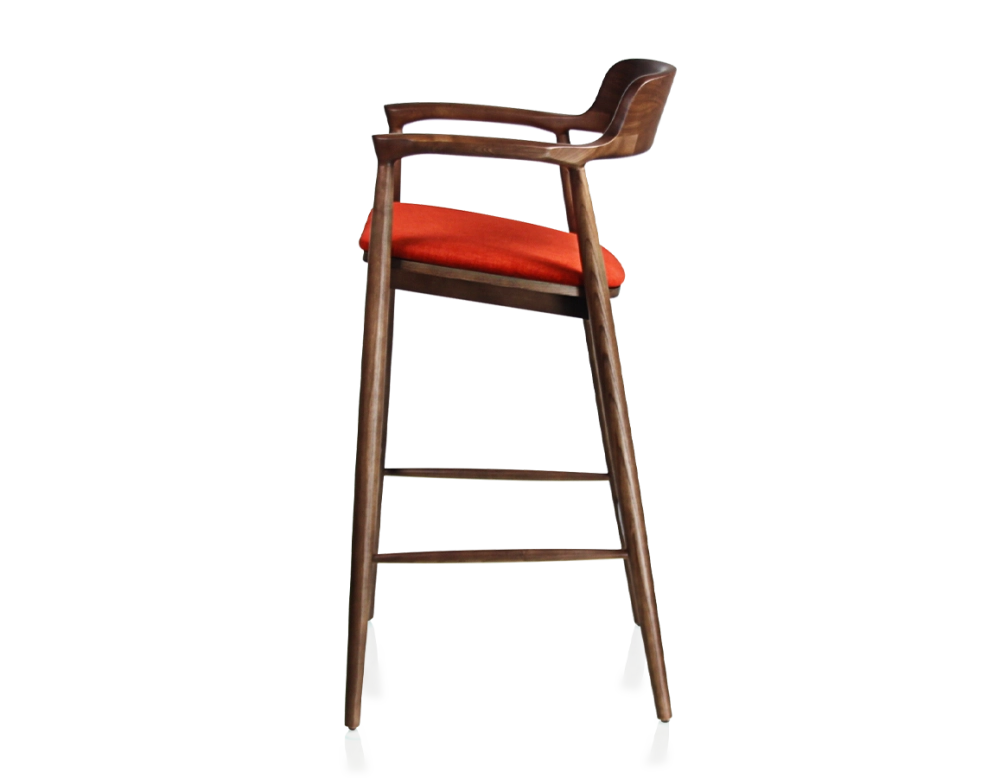 Bar stool h80 cm wood stained dark brown seat burnt orange fabric