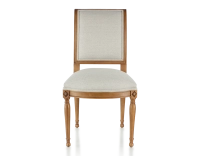 Antique Directoire style chair wood stained antique and natural beige fabric