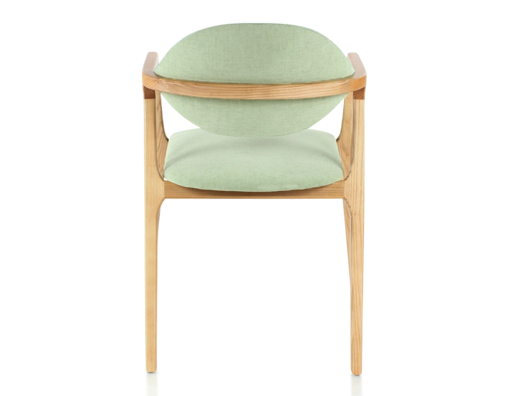 Chaise design avec accoudoirs bois teinte naturelle et tissu vert