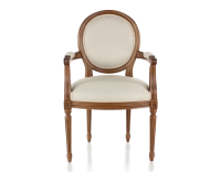 Chaise ancienne style Louis XVI avec accoudoirs bois teinte ancienne et tissu chevron beige