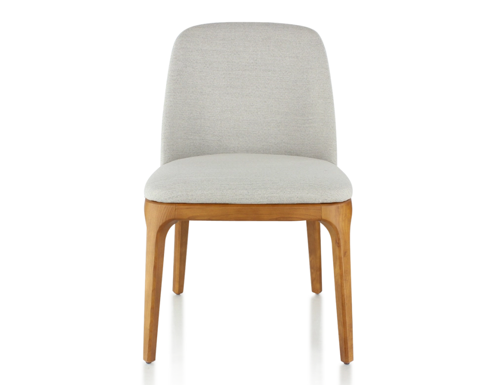 Designer chair cherry-stained wood and natural beige fabric