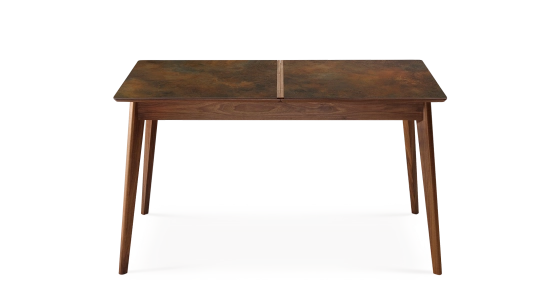 Mesa extensible SUPER PARENT avec bois teinte naturelle et plateau céramique brun oxydé