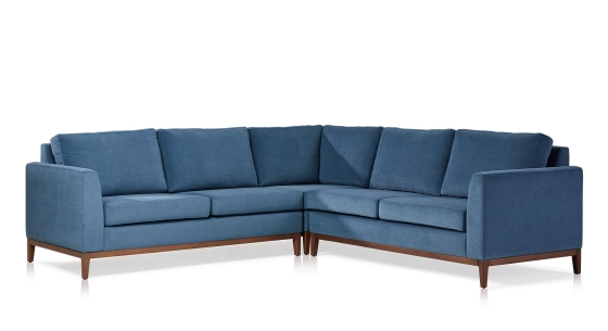 Canapé d'angle 7 places tissu bleu jean (3G - A - 3D)