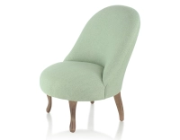 Fauteuil crapaud sans accoudoirs pieds bois teinte noyer et tissu vert sauge