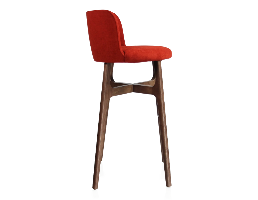 Tabouret de bar h80 cm bois teinte marron foncée assise tissu orange brûlé
