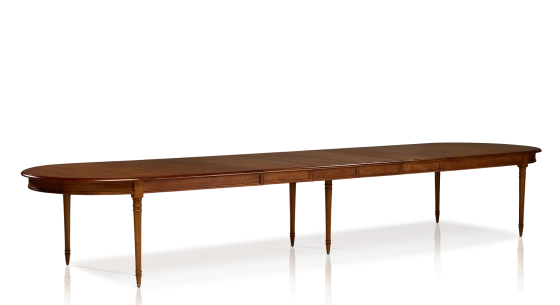 Table ronde Louis XVI extensible 4 à 14 personnes bois teinte ancienne avec 5 allonges 110x120cm