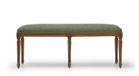 Banquette ancienne style Louis XVI bois teinte ancienne et tissu chiné vert