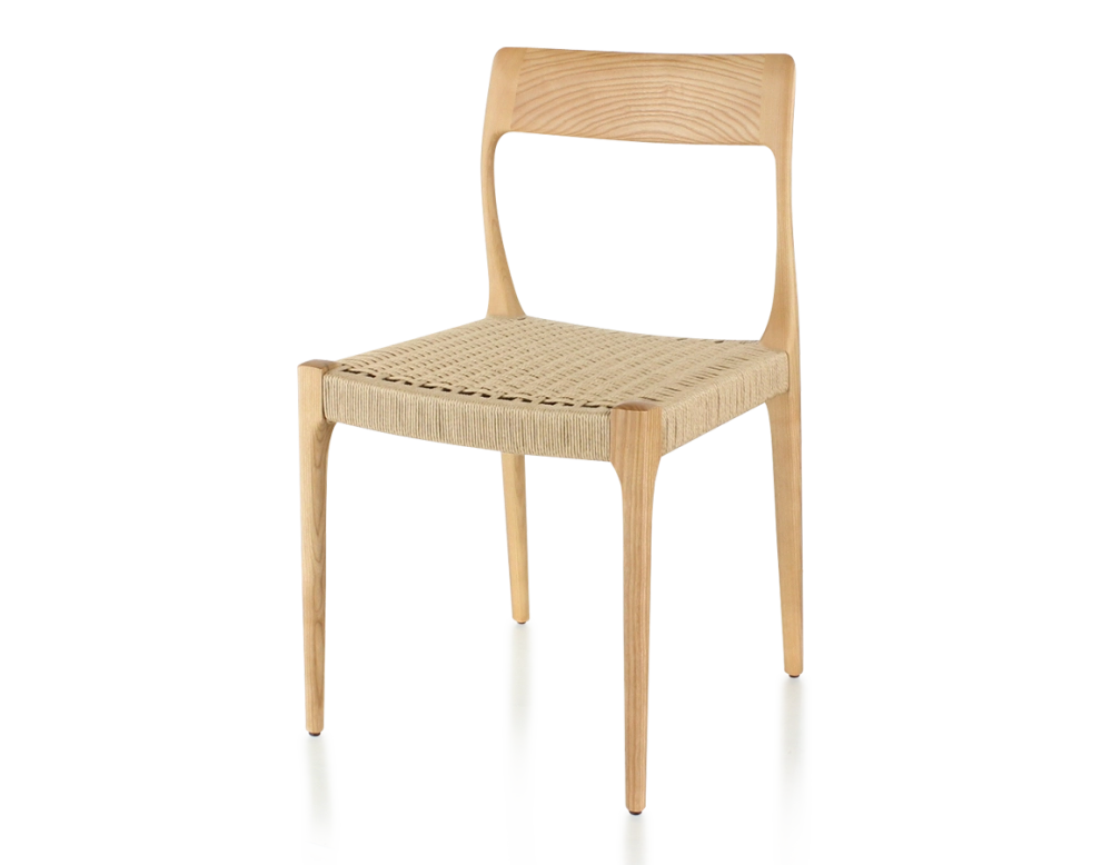 Chaise scandinave bois teinte naturelle assise corde