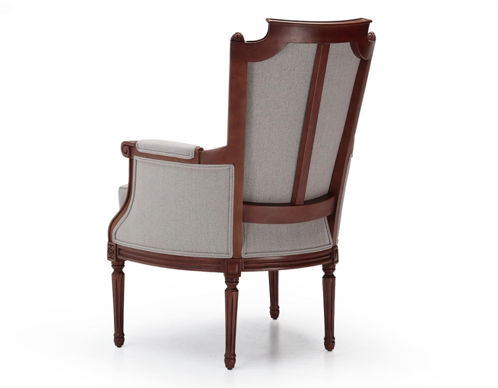 Sillón bergère estilo Luis XVI madera con tinte envejecido y tejido beige natural
