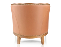 Fauteuil ancien accoudoirs moulurés bois teinte ancienne et cuir caramel