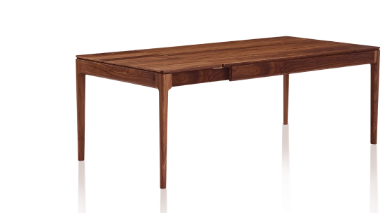 Mesa extensible de nogal de 8 a 12 personas con tablero y extensiones de madera en tinte natural 160x100 cm