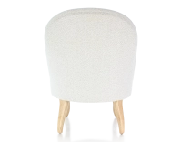 Fauteuil crapaud sans accoudoirs pieds bois teinte naturelle et tissu bouclé blanc