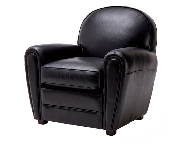 Sillón club de piel negro reposabrazos ribete