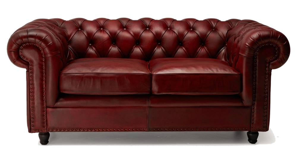 2 seater Chesterfield leather sofa Bordeaux studded armrests