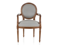 Chaise ancienne style Louis XVI avec accoudoirs bois teinte ancienne et tissu gris clair