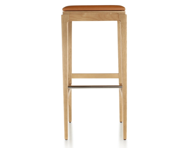 Taburete de bar de diseño H80 cm madera tinte natural asiento piel caramelo