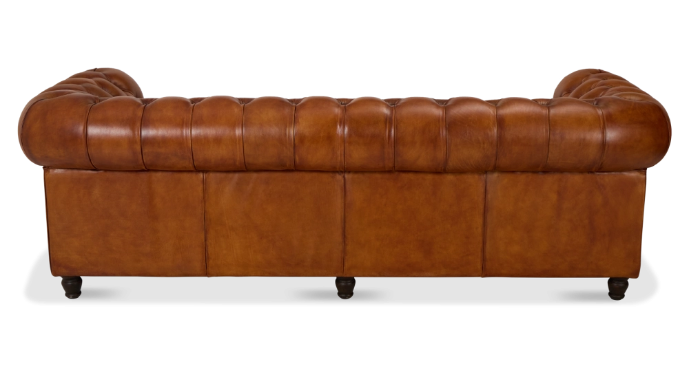 3 seater Chesterfield leather sofa light brown studded armrests