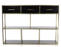 Console design frêne laqué noir et métal patine laiton