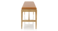 Banc design bois teinte naturelle assise cuir caramel L160 cm