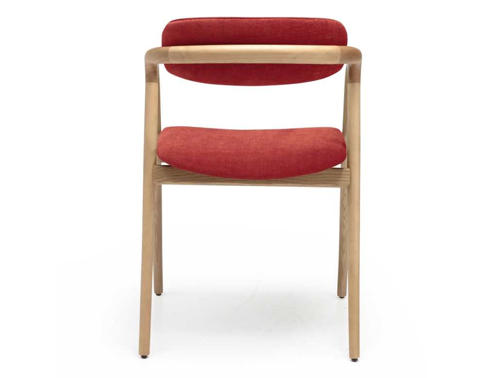 Chaise scandinave bois teinte naturelle assise tissu orange brulé