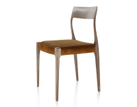 Chaise scandinave bois teinte marron foncé assise tissu velours bronze