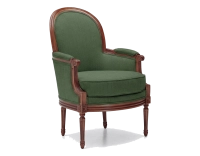 Fauteuil bergère mouluré style Louis XVI bois teinte ancienne et tissu vert foncé