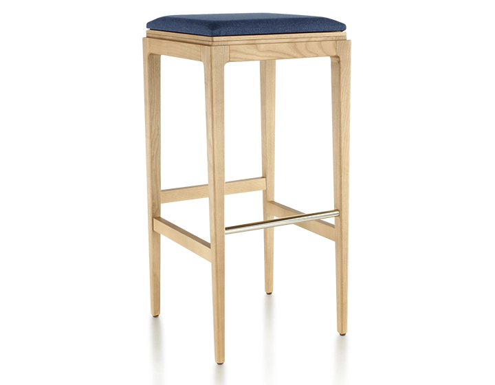Taburete de bar de diseño H80 cm madera tinte natural asiento tejido azul marino