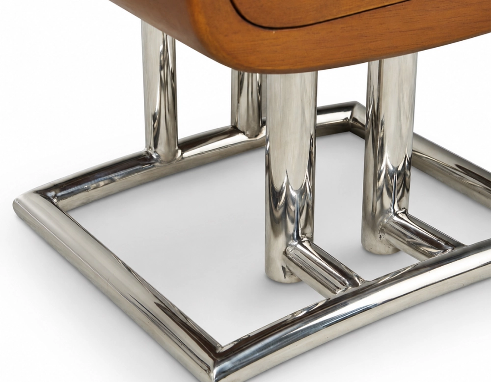 Chiffonnier art déco métal et bois teinte merisier