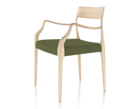 Chaise scandinave avec accoudoirs bois teinte naturelle assise tissu vert olive