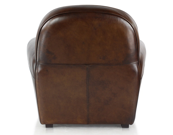 Sillón club de piel marrón intenso reposabrazos ribete